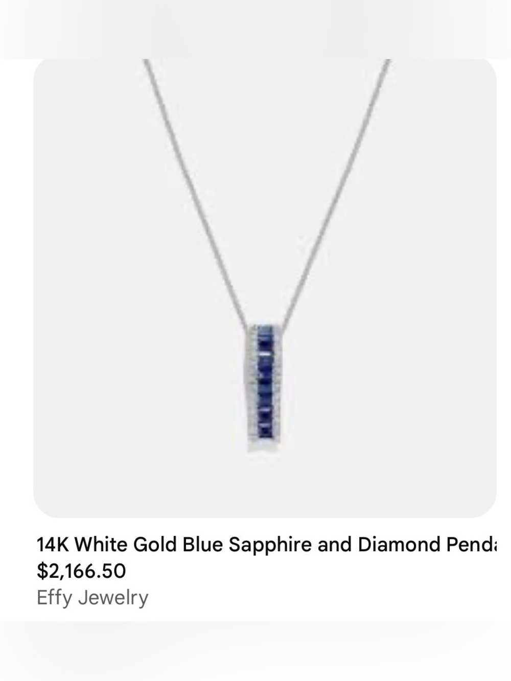 Effy 14K White Gold Blue Sapphire Bar Pendant Necklace